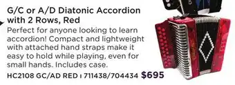 Long & McQuade CARLTON G/C OR A/D DIATONIC ACCORDION WITH 2 ROWS RED offer
