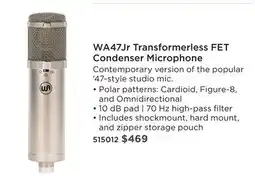 Long & McQuade WARM AUDIO WA47JR TRANSFORMERLESS FET CONDENSER MICROPHONE offer