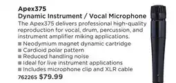 Long & McQuade APEX APEX375 DYNAMIC INSTRUMENT / VOCAL MICROPHONE offer