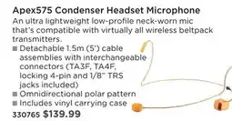 Long & McQuade APEX575 CONDENSER HEADSET MICROPHONE offer