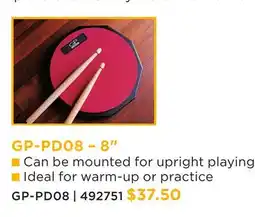 Long & McQuade GRANTE PERCUSSION GP-PD08 – 8 PRACTICE PADS offer