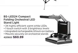 Long & McQuade BS-LED24 COMPACT FOLDING ORCHESTRAL LED STAND LIGHT offer