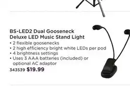 Long & McQuade BS-LED2 DUAL GOOSENECK DELUXE LED MUSIC STAND LIGHT offer