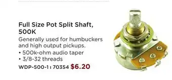 Long & McQuade WD MUSIC FULL SIZE POT SPLIT SHAFT, 500K offer