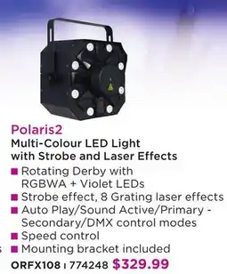 Long & McQuade ORION POLARIS2 MULTI-COLOUR LED LIGHT WITH STROBE AND LASER EFFECTS offer