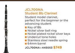 Long & McQuade JUPITER JCL700NA STUDENT BB CLARINET offer