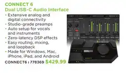 Long & McQuade CONNECT 6 DUAL USB-C AUDIO INTERFACE offer