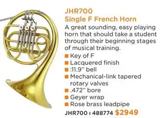 Long & McQuade JUPITER JHR700 SINGLE F FRENCH HORN offer