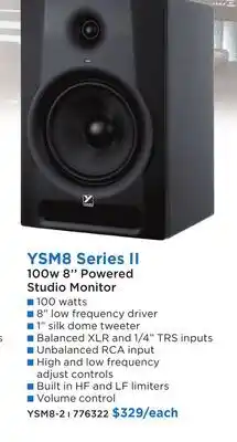 Long & McQuade YORKVILLE YSM8 SERIES II 100W 8'' POWERED STUDIO MONITOR offer