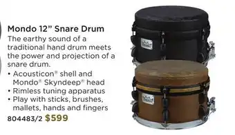Long & McQuade REMO MONDO 12 SNARE DRUM offer