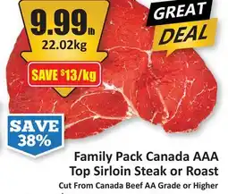 Starsky Family Pack Canada AAA Top Sirloin Steak or Roast offer