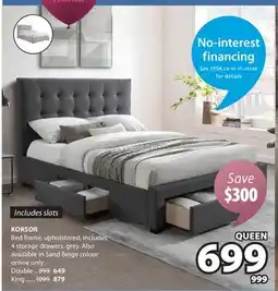 JYSK KORSOR Bed frame, upholstered, includes4 storage drawers, grey offer