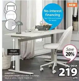 JYSK Lundtoft Pneumatic, height adjustable desk offer