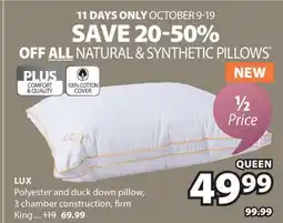 JYSK LUX Polyester and duck down pillow, 3 chamber construction, firm offer