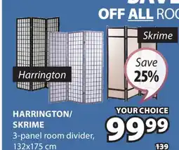 JYSK HARRINGTON/SKRIME 3-panel room divider offer