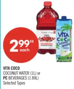 Shoppers Drug Mart VITA COCO COCONUT WATER (1L) or PC BEVERAGES (1.89L) offer
