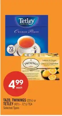Shoppers Drug Mart TAZO, TWININGS (20's) or TETLEY (40's - 72's) TEA offer
