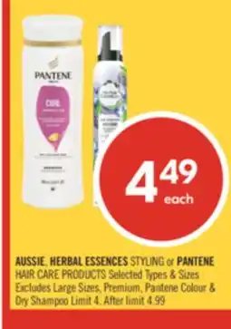 Shoppers Drug Mart AUSSIE, HERBAL ESSENCES STYLING or PANTENE HAIR CARE PRODUCTS offer