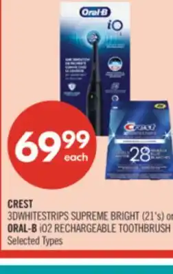 Shoppers Drug Mart CREST 3D WHITES TRIPS SUPREME BRIGHT (21's) or ORAL-B iO2 RECHARGEABLE TOOTHBRUSH offer