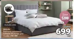JYSK HASLEV Bed frame, upholstered, hydraulic-lift storage, greDoubley offer