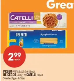Shoppers Drug Mart PREGO PASTA SAUCE (645mL), DE CECCO (454g) or CATELLI PASTA offer