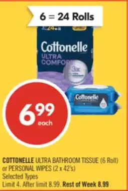 Shoppers Drug Mart COTTONELLE ULTRA BATHROOM TISSUE (6 Roll) or PERSONAL WIPES (2 x 42's) offer