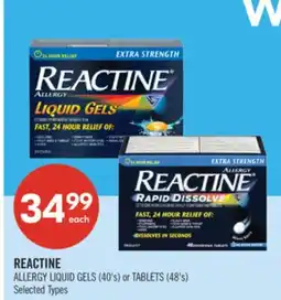 Shoppers Drug Mart REACTINE ALLERGY LIQUID GELS (40's) or TABLETS (48's) offer