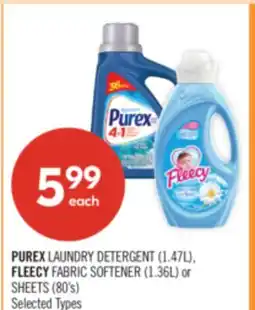 Shoppers Drug Mart PUREX LAUNDRY DETERGENT (1.47L), FLEECY FABRIC SOFTENER (1.36L) or SHEETS (80's) offer