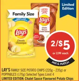Shoppers Drug Mart LAY'S FAMILY SIZE POTATO CHIPS 220g - 235g or POPPABLES 170g offer