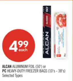 Shoppers Drug Mart ALCAN ALUMINUM FOIL (50') or PC HEAVY-DUTY FREEZER BAGS (10's - 38's) offer