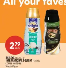 Shoppers Drug Mart BAILEYS (400mL) or INTERNATIONAL DELIGHT (425mL) COFFEE WHITENER offer