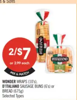 Shoppers Drug Mart WONDER WRAPS 10's, D'ITALIANO SAUSAGE BUNS 6's or BREAD 675g offer