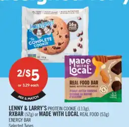 Shoppers Drug Mart LENNY & LARRY'S PROTEIN COOKIE (113g), RXBAR (52g) or MADE WITH LOCAL REAL FOOD (53g) ENERGY BAR offer