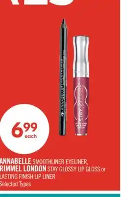 Shoppers Drug Mart ANNABELLE SMOOTHLINER EYELINER, RIMMEL LONDON STAY GLOSSY LIP GLOSS or LASTING FINISH LIP LINER offer