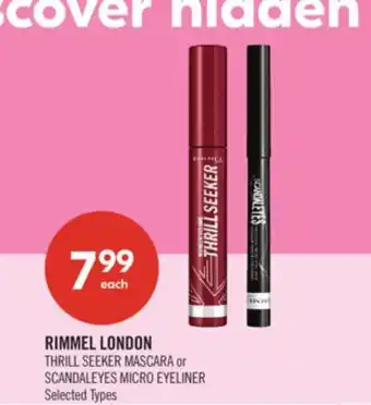Shoppers Drug Mart RIMMEL LONDON THRILL SEEKER MASCARA or SCANDALEYES MICRO EYELINER offer