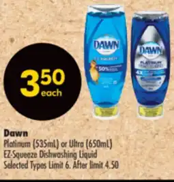 Shoppers Drug Mart Dawn Platinum 535mL or Ultra 650mL EZ-Squeeze Dishwashing Liquid offer