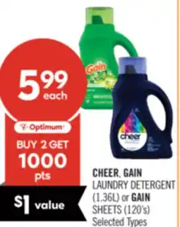 Shoppers Drug Mart CHEER, GAIN LAUNDRY DETERGENT (1.36L) or GAIN SHEETS (120's) offer