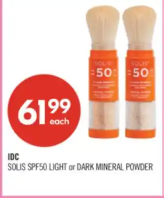 Shoppers Drug Mart IDC SOLIS SPF50 LIGHT or DARK MINERAL POWDER offer