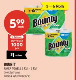 Shoppers Drug Mart BOUNTY PAPER TOWELS 2 Roll - 3 Roll offer