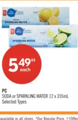 Shoppers Drug Mart PC SODA or SPARKLING WATER 12 x 355mL offer