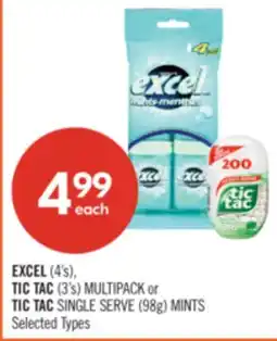 Shoppers Drug Mart EXCEL (4's), TIC TAC (3's) MULTIPACK or TIC TAC SINGLE SERVE (98g) MINTS offer