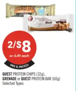 Shoppers Drug Mart QUEST PROTEIN CHIPS 32g, GRENADE or QUEST PROTEIN BAR 60g offer