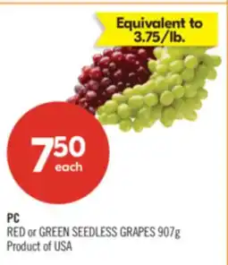 Shoppers Drug Mart PC RED or GREEN SEEDLESS GRAPES 907g offer
