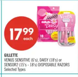 Shoppers Drug Mart GILLETTE VENUS SENSITIVE (6's), DAISY (18's) or SENSOR2 (15's - 18's) DISPOSABLE RAZORS offer