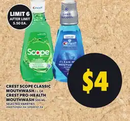 Independent City Market CREST SCOPE CLASSIC MOUTHWASH, 1 L CREST PRO-HEALTH MOUTHWASH 500 ML offer