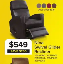 Leon's Nina Swivel Glider Recliner - Dark Brown offer