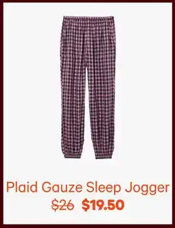 Joe Fresh Plaid Gauze Sleep Jogger - Mauve offer