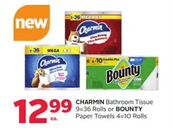 Rexall CHARMIN Bathroom Tissue 9 = 36 Rolls or BOUNTY Paper Towels 4 = 10 Rolls offer