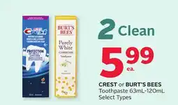 Rexall CREST or BURT'S BEES Toothpaste 63mL-120mL offer