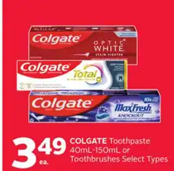 Rexall COLGATE Toothpaste 40mL-150mL or Toothbrushes offer